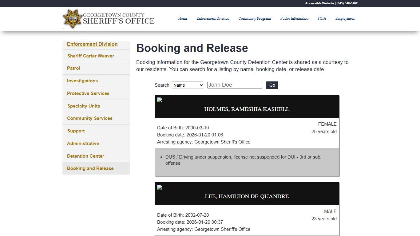 Booking and Release - GCSheriff.org
