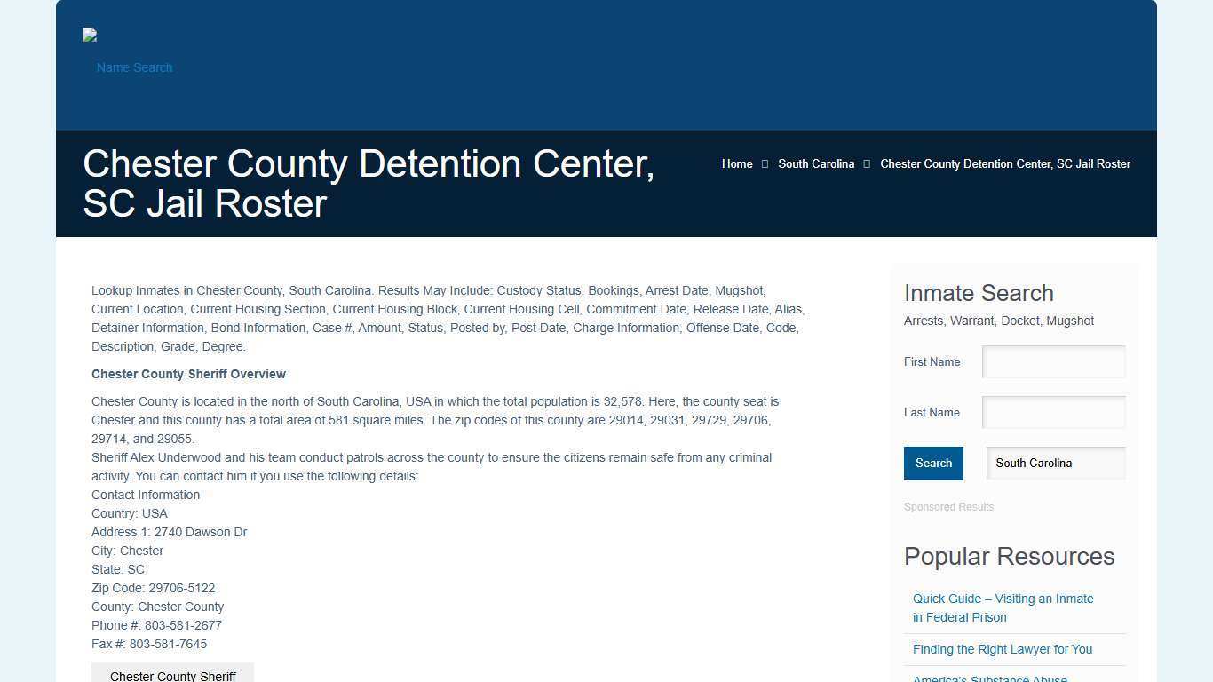Chester County Detention Center, SC Jail Roster | Name Search